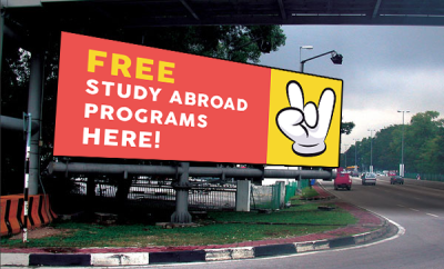 Free study abroad programs signboard